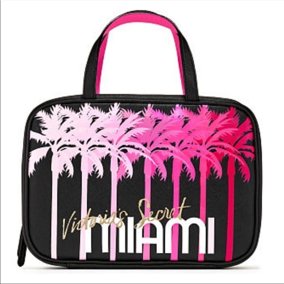 Victoria’s Secret Large Miami Pink Palm Tree Travel Makeup Case New - Picture 1 of 7